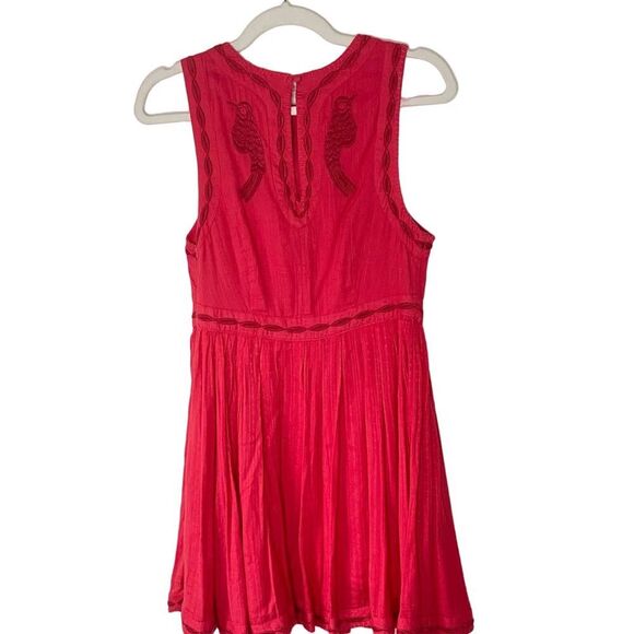 Free People Cherry Red Embroidered Pleated Sleeveless Dress Size 4 - Picture 2 of 10